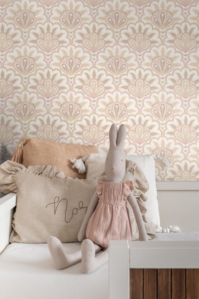 ESTAhome Tapete orientalisches Barockmotiv Beige und Rosa - 50 x 900 cm - 131032