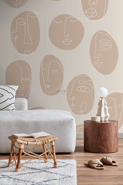 ESTAhome Fototapete Line Art Gesichter Beige - 200 x 279 cm - 159252