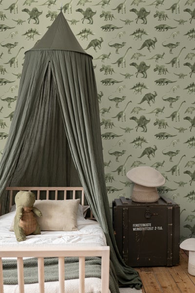 ESTAhome Tapete Dinosaurier Grün - 50 x 900 cm - 131206