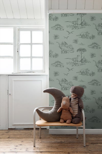 ESTAhome Tapete Dinosaurier Graugrün - 53 cm x 10.05 m - 139358