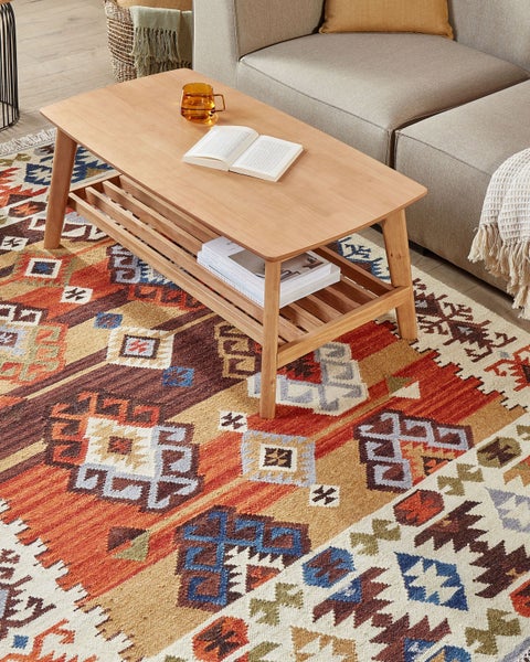 Kelim Teppich Wolle mehrfarbig 200 x 300 cm geometrisches Muster Kurzflor VOSKETAP