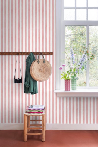 ESTAhome Tapete Streifenmuster Rosa und Weiß - 50 x 900 cm - 131306