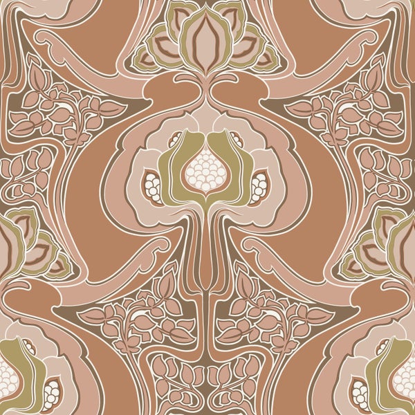 ESTAhome Tapete Blumenmuster im Jugendstil Terrakottarosa - 53 cm x 10.05 m - 139570