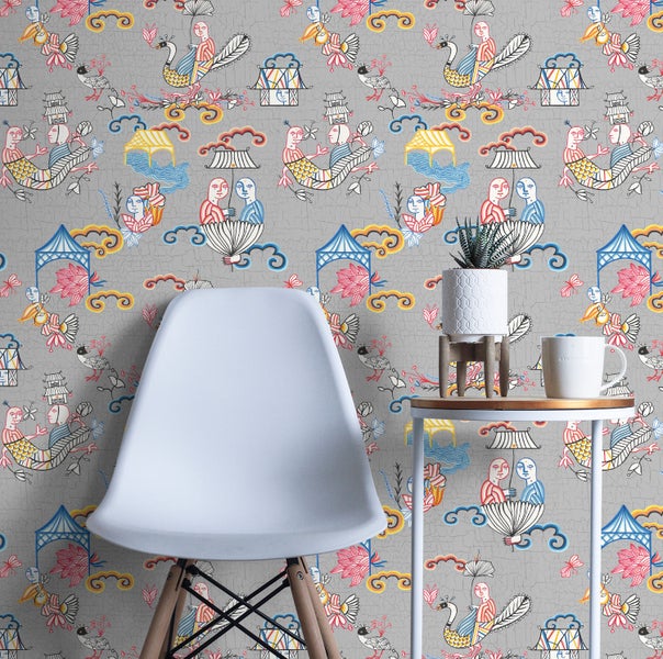 Walls4You Tapete surrealistischem Motiv Grau und Mehrfarbig - 53 cm x 10 m - 640154