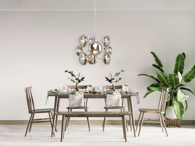 Pendelleuchte ORION Ø ca. 53 cm amber, aus messingfarbenem Metall und Glas in amber, G9-Sockel, Beleuchtung für Wohnzimmer, Esszimmer oder Büro.