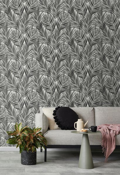 Walls4You Tapete tropische Blätter Schwarz-Weiß - 53 cm x 10.05 m - 935308