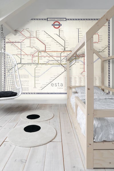 ESTAhome Fototapete Londoner U-Bahn-Karte Beige, Rot und Blau - 2,79 x 2,79 m - 158209