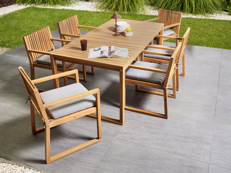 Gartenmöbel Set 8-Sitzer SASSARI PREMIUM inkl. Kissen zertifiziertes Akazienholz Grau