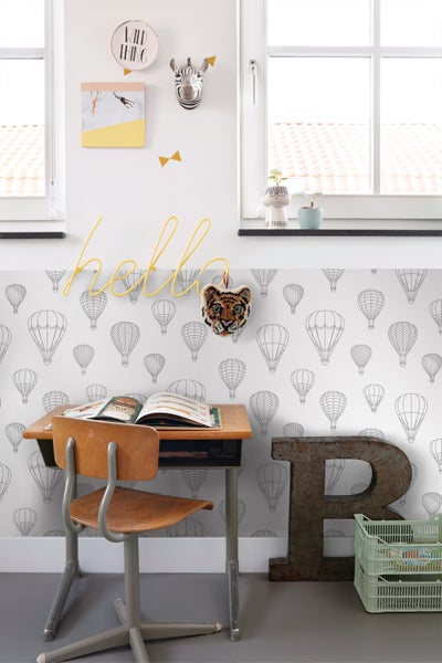 ESTAhome Tapete Luftballons Grau und Weiß - 50 x 900 cm - 139718