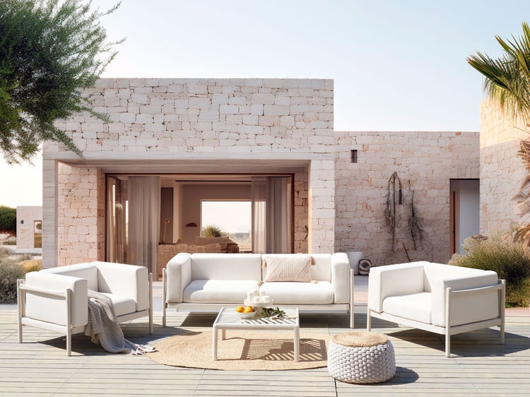 Lounge Set mit Tisch 4-Sitzer FERRETTI Hellbeige