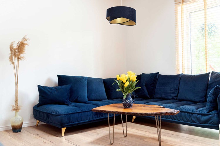 Pendelleuchte Hängeleuchte Henny P Velours marine blue & gold Ø 45 cm 11135