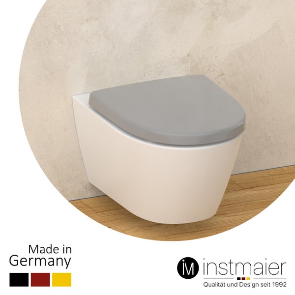 instmaier WC Sitz | Made in Germany | Toilettendeckel mit Absenkautomatik | Klobrille Grau Glanz | D-Form | mit Schnellverschluss | Duroplast