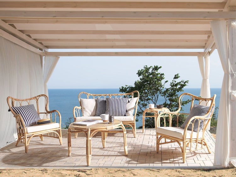 Lounge Set mit Tisch 4-Sitzer BRINDISI Rattan Naturfarben