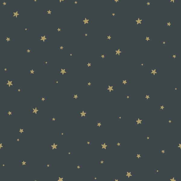 ESTAhome Tapete kleine Sterne Graublau und Gold - 53 cm x 10.05 m - 139261