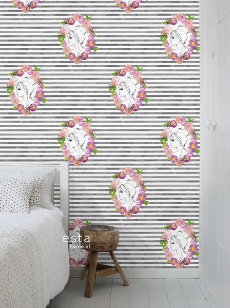 ESTAhome XXL-Vliestapete Pariserinnen Schwarz, Weiß, Rosa, Gelb und Grün - 50 x 900 cm - 158817
