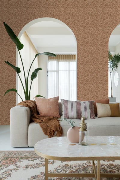 ESTAhome Tapete Blumenmuster Terrakottabraun - 50 x 900 cm - 139786