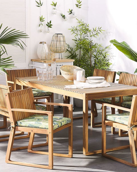 Set mit 8 Stühlen und Sitzkissen SASSARI Akazienholz Grün