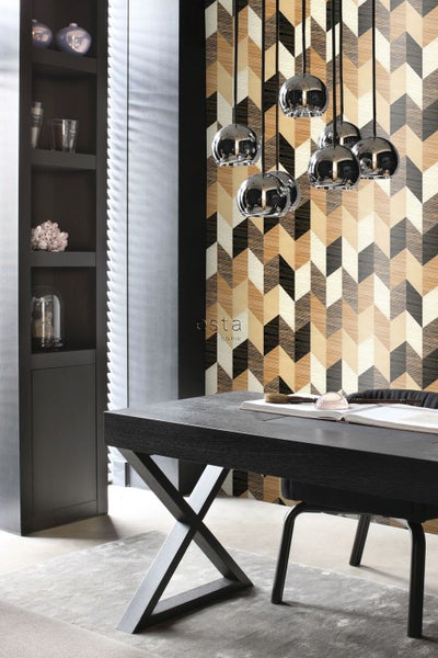 ESTAhome XXL-Vliestapete grafisches Muster Schwarz, Braun und Beige - 50 x 900 cm - 158919