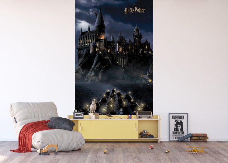 Harry Potter Fototapete mit Hogwarts Schloss und Booten auf dem See