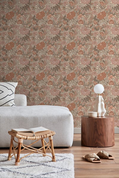 ESTAhome Tapete Blumenmuster Terrakotta - 50 x 900 cm - 131194