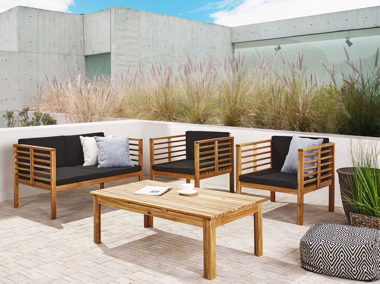 Lounge Set mit Tisch 4-Sitzer PACIFIC Akazienholz Schwarz