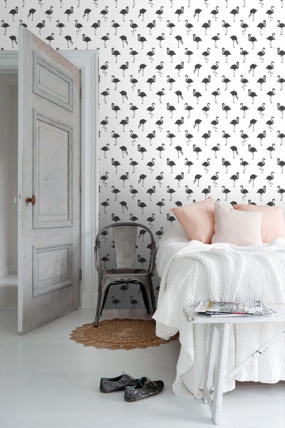 ESTAhome Tapete Flamingos Schwarz und Weiß - 53 cm x 10.05 m - 138993