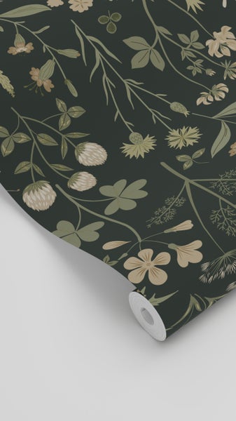 ESTAhome Tapete Feldblumen Dunkelgrün - 50 x 900 cm - 139843