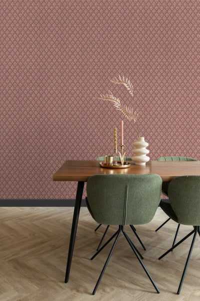 ESTAhome Tapete Blumenmuster Lila und Orange - 50 x 900 cm - 131543