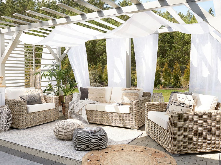 Gartensofa Set 4-Sitzer ARDEA Rattan Hellbraun