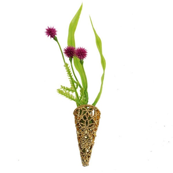 Dekorative Karotte mit Blüten und Blättern