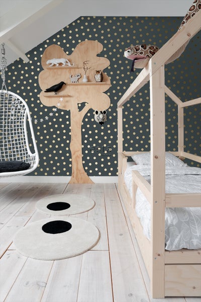 ESTAhome Tapete Punkte Graublau und Gold - 53 cm x 10.05 m - 139246