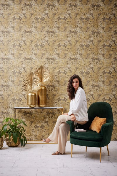 Nahaufnahme einer Textiltapete mit Paisley Muster