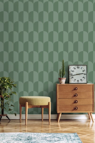 ESTAhome Tapete Art Decó Muster Graugrün - 50 x 900 cm - 139989