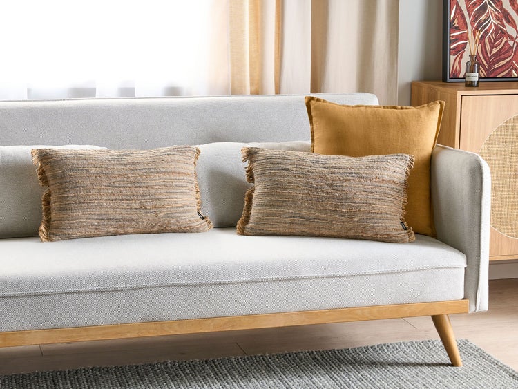 Dekokissen LEDUM Jute 30 x 50 cm Beige Streifenmuster