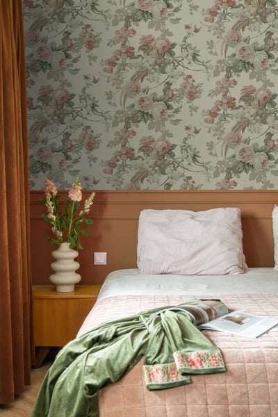 ESTAhome Tapete Blumen und Vögel Graugrün - 50 x 900 cm - 139810
