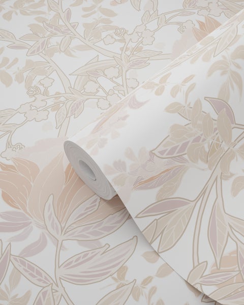 ESTAhome Tapete Blumenmuster im Jugendstil Sandbeige und Terrakotta - 53 cm x 10.05 m - 139613