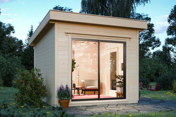 Alpholz Work@Home Linus Gartenhaus aus Holz, Holzhaus mit 44 mm Wandstärke, Blockbohlenhaus mit Montagematerial, Naturbelassen