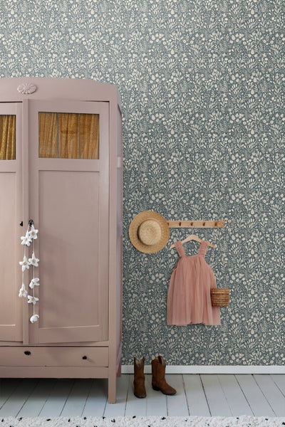 ESTAhome Tapete Blumen Blaugrün - 50 x 900 cm - 131249