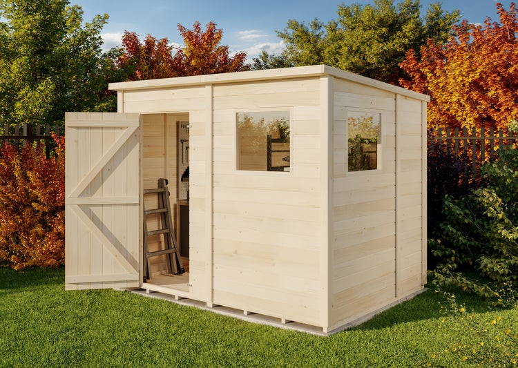 Storehaus Gerätehaus Stefano Gerätehaus aus Holz, Geräteschrank mit 12 mm Wandstärke, Gartenhaus, Naturbelassen 2,5x1,9m