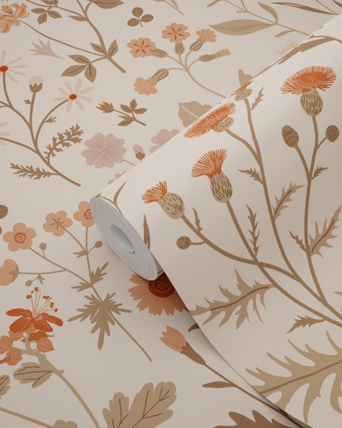 ESTAhome Tapete Feldblumen Terrakottarosa - 53 cm x 10.05 m - 139597