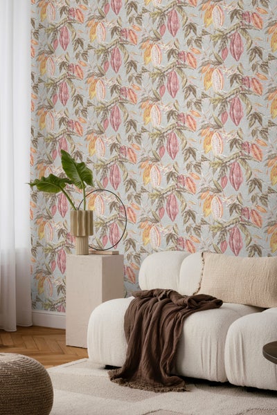 Sanders und Sanders Tapete Blätter Graugrün, Grau und Terrakotta - 53 cm x 10 m - 640220