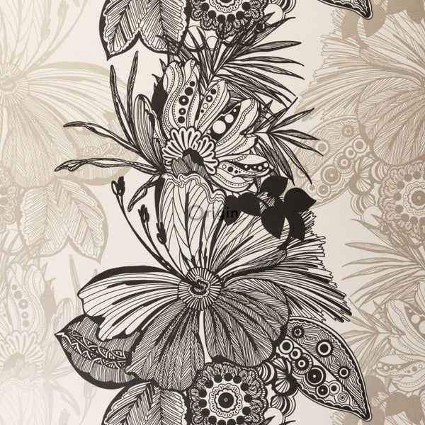 Origin Wallcoverings Tapete Blumen Schwarz und Beige - 52 cm x 10,05 m - 307133