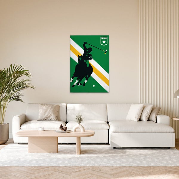 Gemälde mit Polospieler im Wohnzimmer