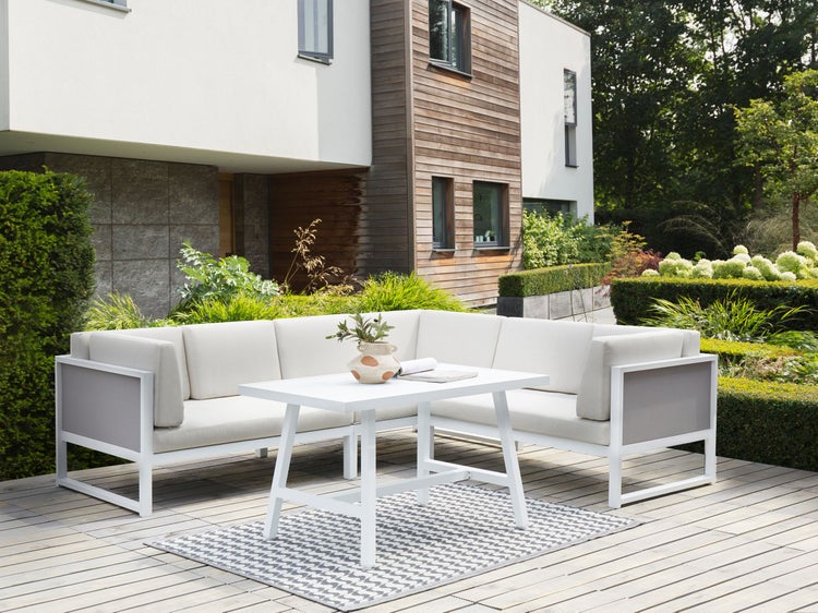 Garten Ecksofa mit Tisch 6-Sitzer CASTELLA/FRATTE linksseitig Metall Cremeweiß