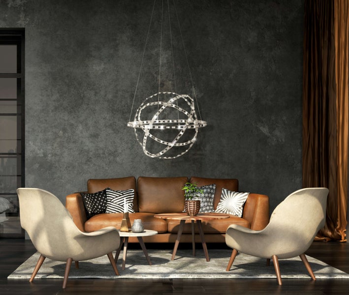 LED Pendelleuchte COSMOS  Metall und Kunststoff in chrom,  Ø60 cm, mit fest verbauten LEDs, Beleuchtung für Wohnzimmer, Esszimmer oder Büro.