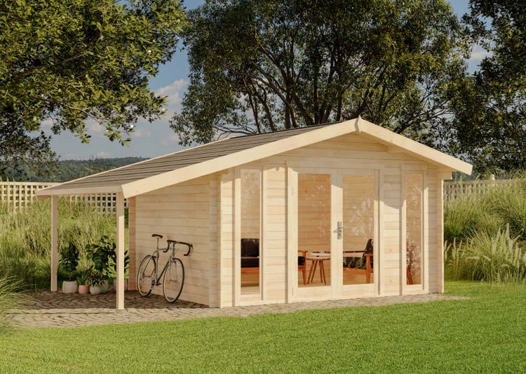 Alpholz Gartenhaus Mirko Modern D Gartenhaus aus Holz, Holzhaus mit 28 mm Wandstärke inklusive Schleppdach, Blockbohlenhaus mit Montagematerial, Naturbelassen 5,2x3,5m