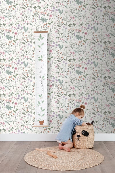 ESTAhome Tapete Feldblumen Violett, Rosa und Grün - 53 cm x 10.05 m - 139482