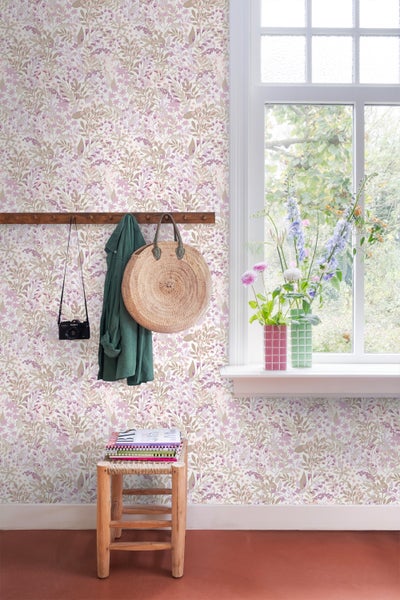 ESTAhome Tapete Feldblumen Violett und Graugrün - 50 x 900 cm - 131350