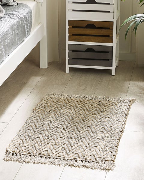 Teppich beige 50 x 80 cm ZickZack-Muster Kurzflor zweiseitig AFRIN