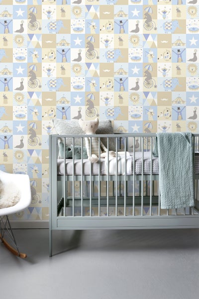 ESTAhome Tapete Zirkus Hellblau, Beige und Weiß - 53 cm x 10.05 m - 138710